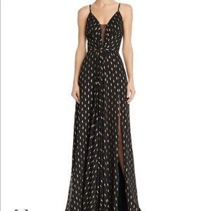 Aqua - Metallic Print Plunging illusion gown